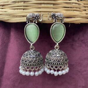 Gajraj Jhumka Silver - Sea Green