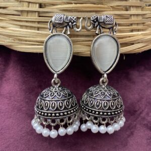 Gajraj Jhumka Silver - White