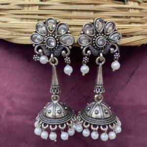 Lavanya Jhumka Silver - White