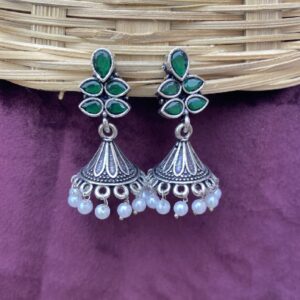 Lotus Drop Jhumka - Green
