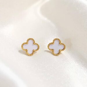 Mini White Enamel Clover Earring