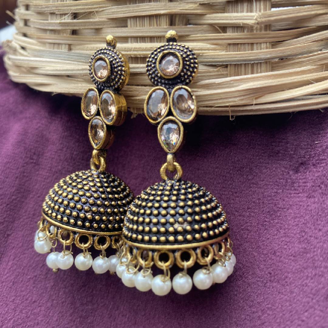 Pearl-drop-jhumka- golden (1)