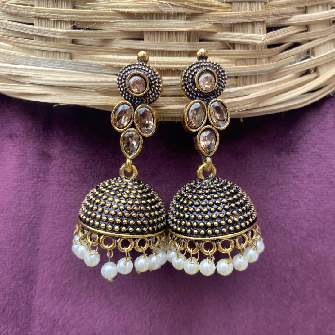 Pearl-drop-jhumka- golden