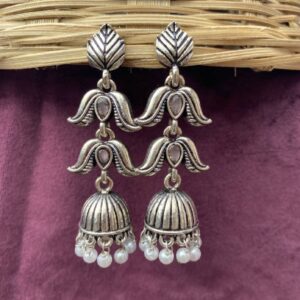 Traditional Tassel Jhumka Silver - White