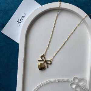 Golden Bow Heart Necklace